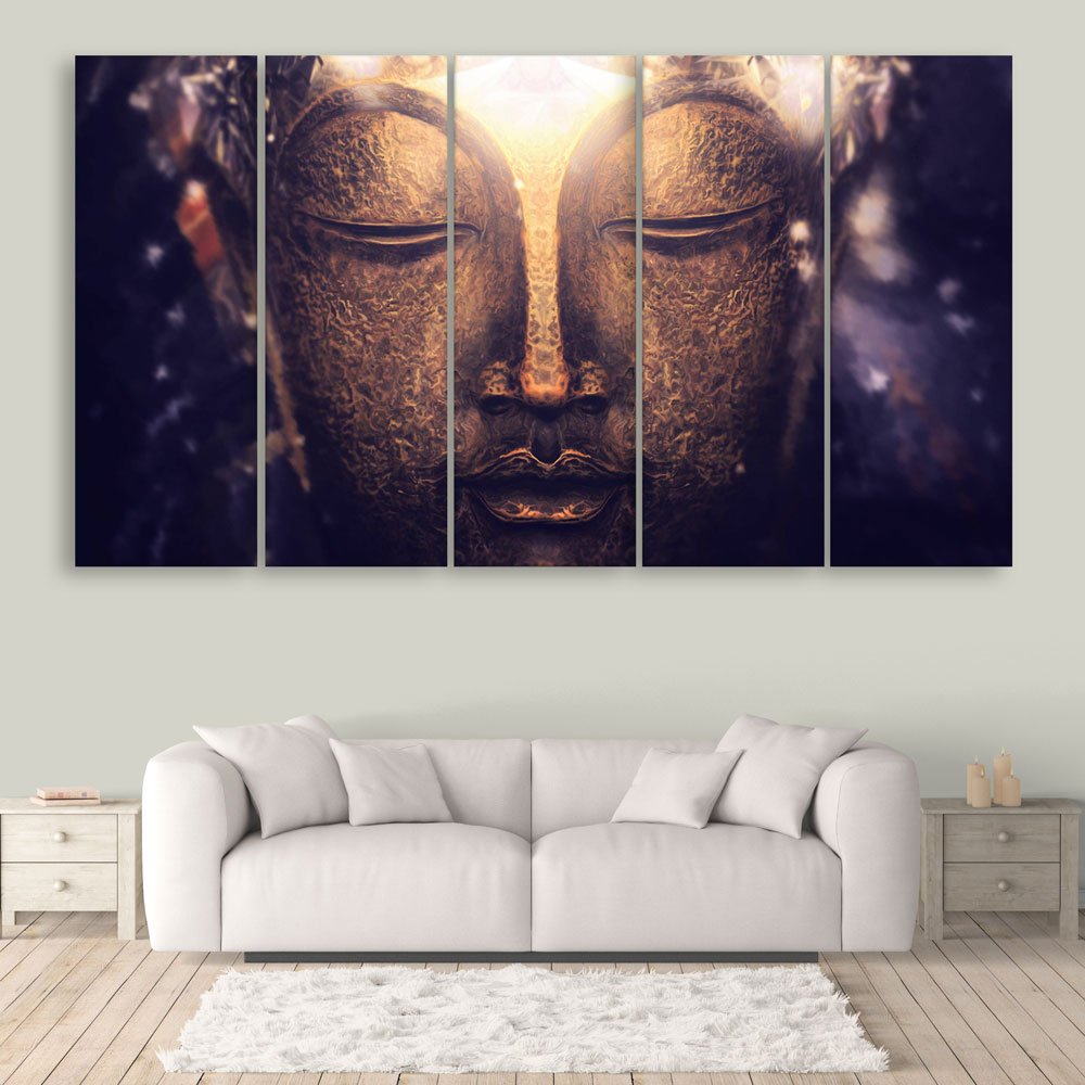 Inephos Vinyl and Sunboard Buddha Wall Painting, Black, Religious, 150 x 76 cm, Set of 5