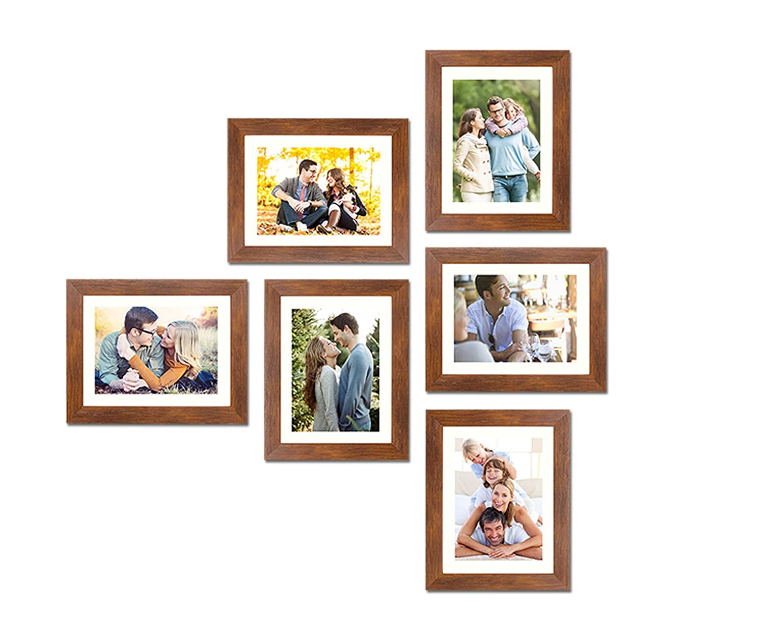 Painting Mantra Decorative Premium Set of 6 Individual Wall Photo Frame (8″ X 10″ Picture Size matted to 6″ x 8″) – Brown