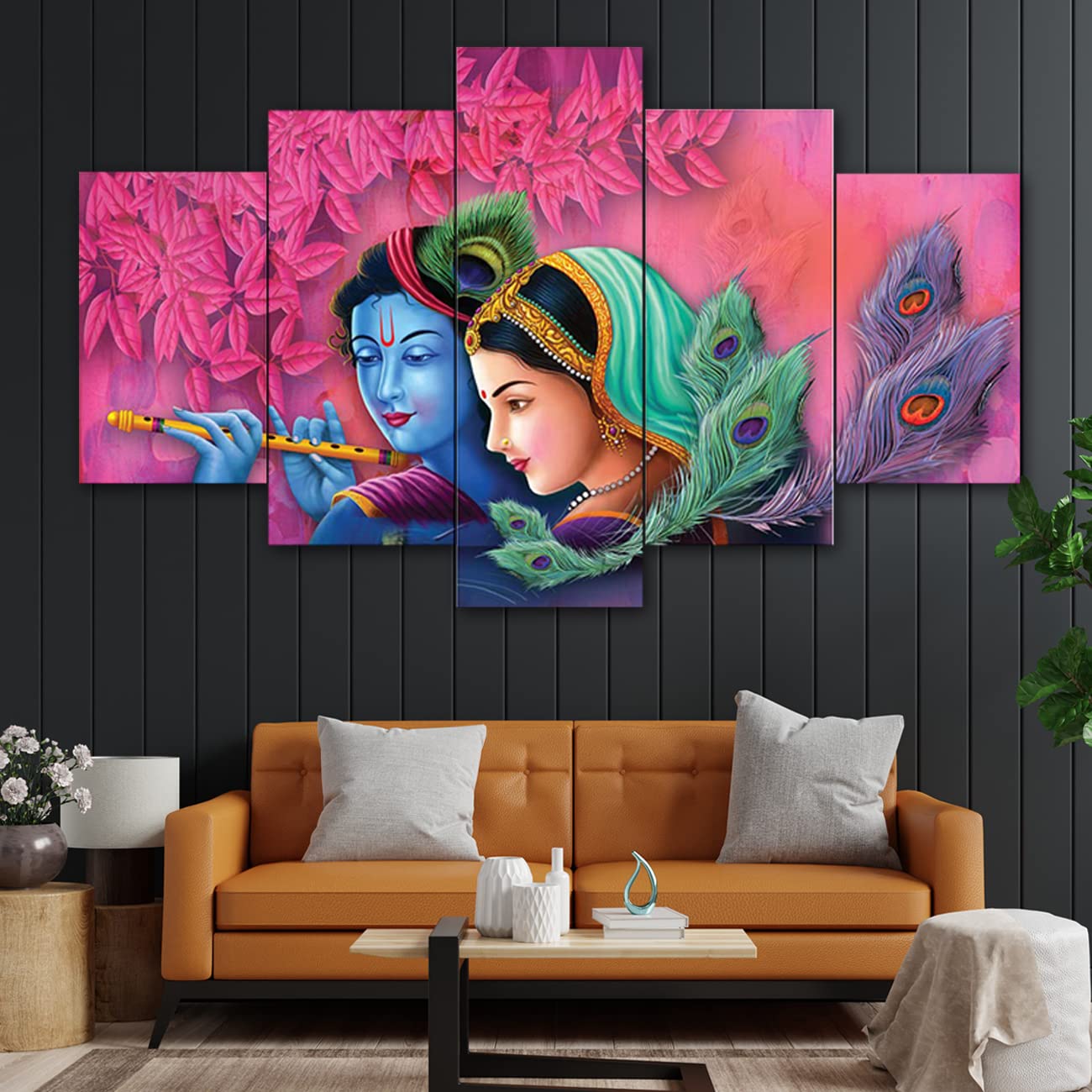 Perpetual Radha Krishna Paintings for Wall Decoratoin – Set Of Five, 3d Scenery Vastu Wall Painting for Living Room Large Size with Frames for Wall Decor and Home Decoration ( 125 CM X 60 CM)