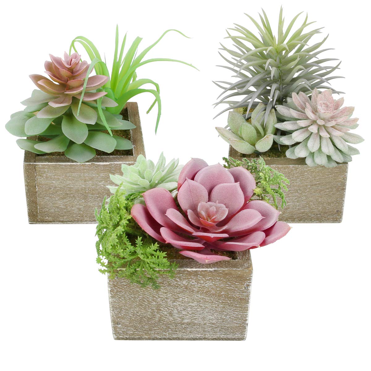 Artificial Succulents Plants, Mini Assorted Green Fake Faux Succulent Plants Pots Potted for Home Office Living Room Table Desk Plants Decor, Set of 3