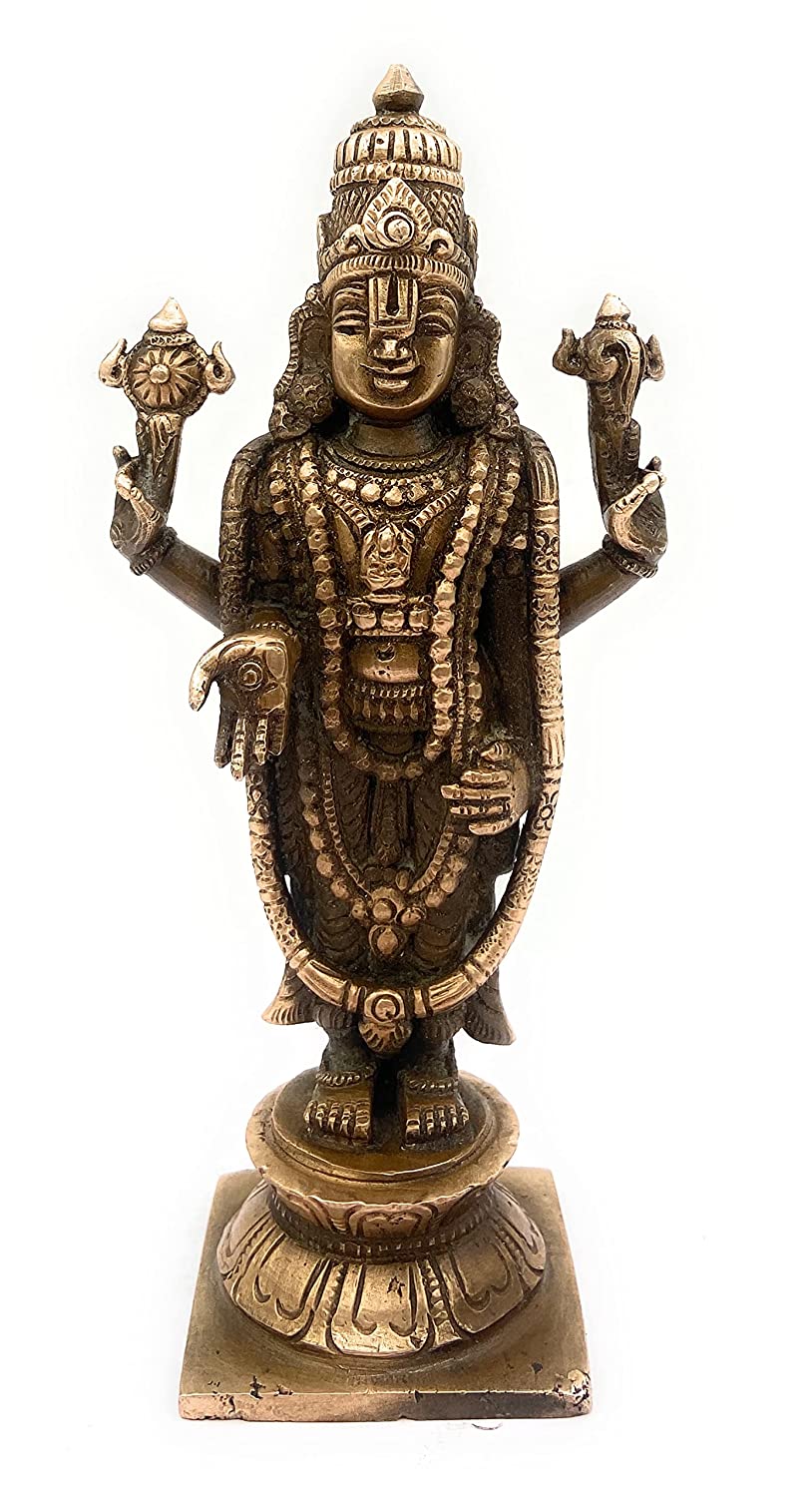 South Indian Arts Bronze Tirupati Balaji Idols Vanketashwara Lord Govinda Venkateswara Statue Balaji Murti for Pooja Room and Home Décor, Tirupathi Venketeshwara Silai,Brown, 16Cm, 1 Piece