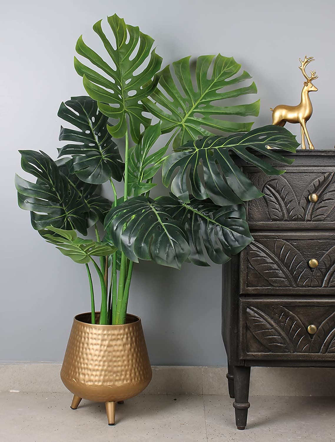 Artificial Large Floor Plant with Plastic Pot for Home Decor | Decoration Items for Living Room | Decorative Table Top Indoor Plants Bonsai for Office Desks & Counters (Monstera 4 feet)