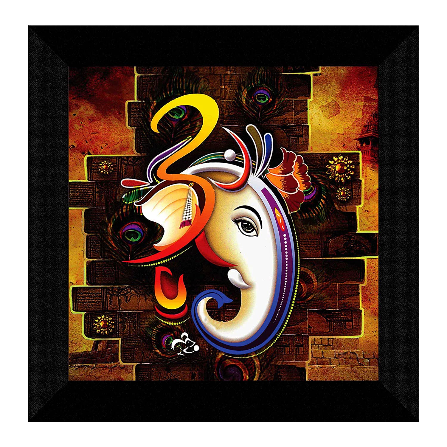 SAF Ganesha UV Coated Home Decorative Gift Item Frame Painting 12 inch X 12 inch