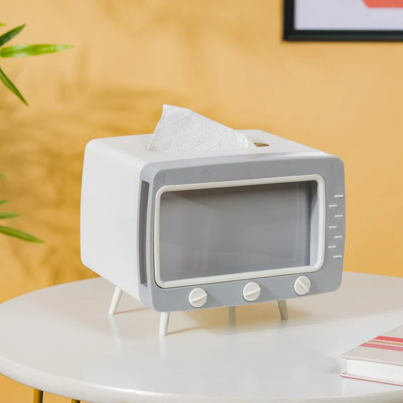 TV Tissue Box With Stand White