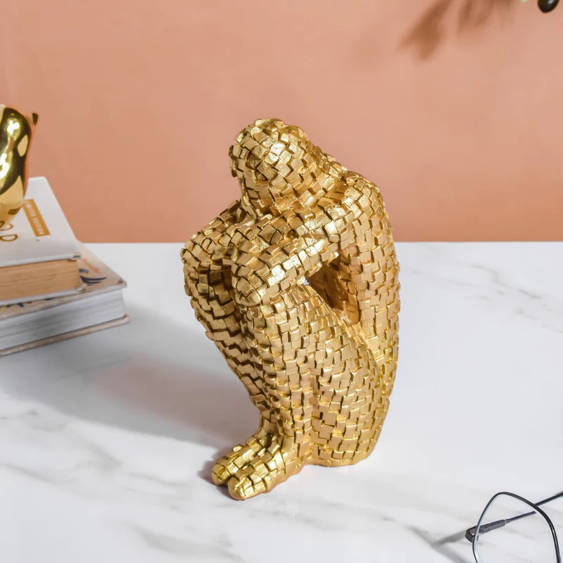 Thinking Man Textured Showpiece Gold 7.5 Inch